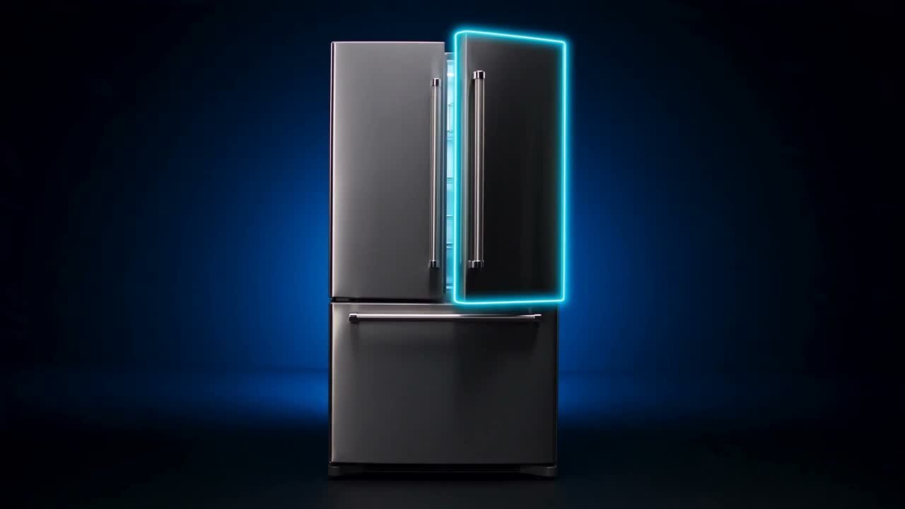 A refrigerator shown as a realistic 3D model in the MaintainGuide film